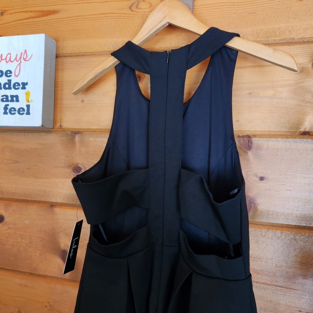 Lulus 💜‎ Black Cutout and About Black Skater Dress Stretch Fit & Flare Pleats L - Picture 5 of 10